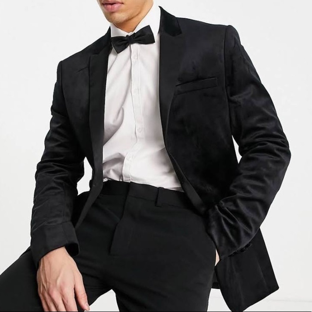 MARC ANTHONY BLACK VELVET JACKET TUXEDO BLAZER SPORT COAT VELOUR HOLIDAY